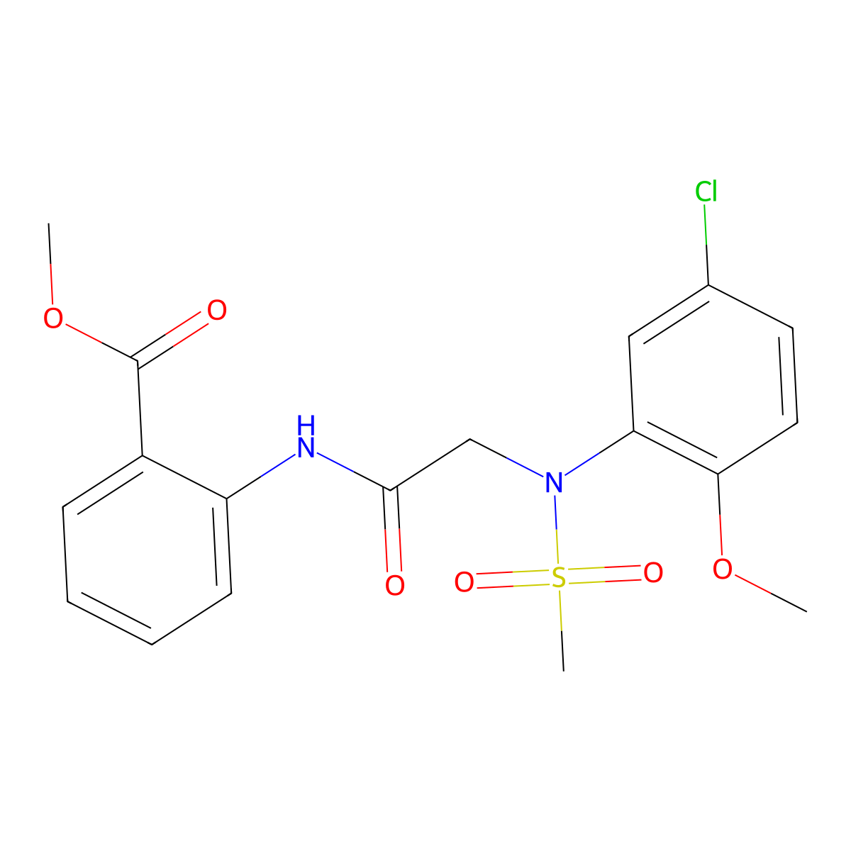 Methyl 2-({[5-chloro-2-methoxy(methylsulfonyl)anilino]acetyl}amino)benzoate molecular structure, CAS 425416-40-6