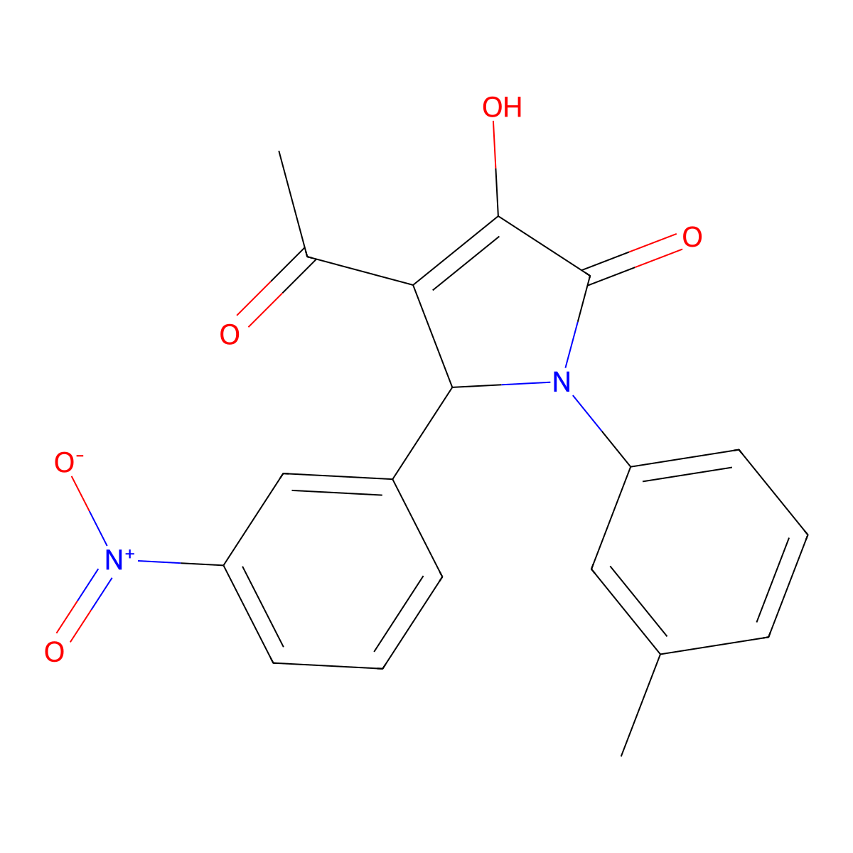 3-acetyl-4-hydroxy-1-(3-methylphenyl)-2-(3-nitrophenyl)-2H-pyrrol-5-one molecular structure, CAS 425416-70-2