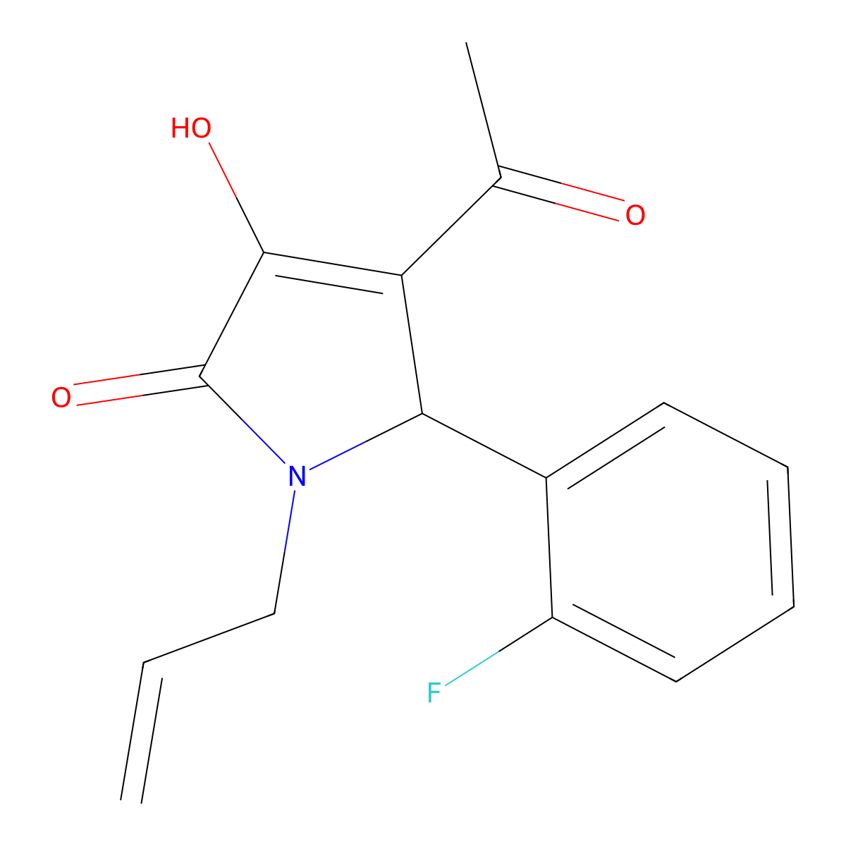 3-acetyl-2-(2-fluorophenyl)-4-hydroxy-1-prop-2-enyl-2H-pyrrol-5-one molecular structure, CAS 425416-76-8