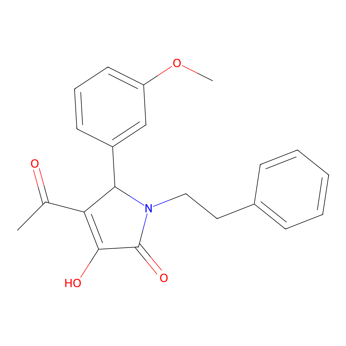 4-acetyl-3-hydroxy-5-(3-methoxyphenyl)-1-(2-phenylethyl)-1,5-dihydro-2H-pyrrol-2-one molecular structure, CAS 425417-14-7