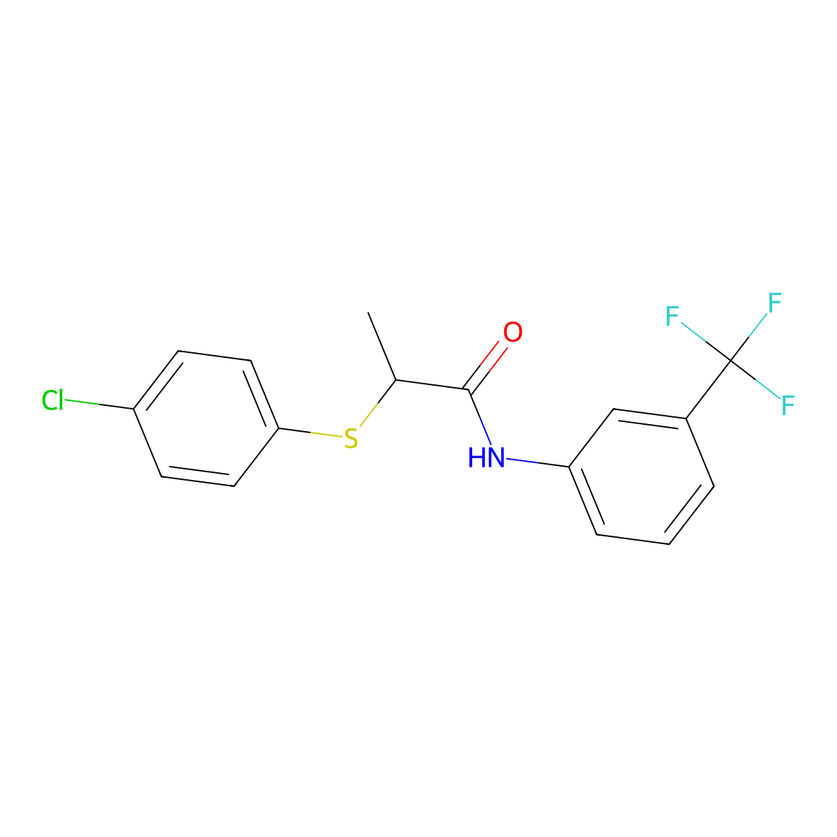 2-(4-chlorophenyl)sulfanyl-N-[3-(trifluoromethyl)phenyl]propanamide molecular structure, CAS 425418-16-2