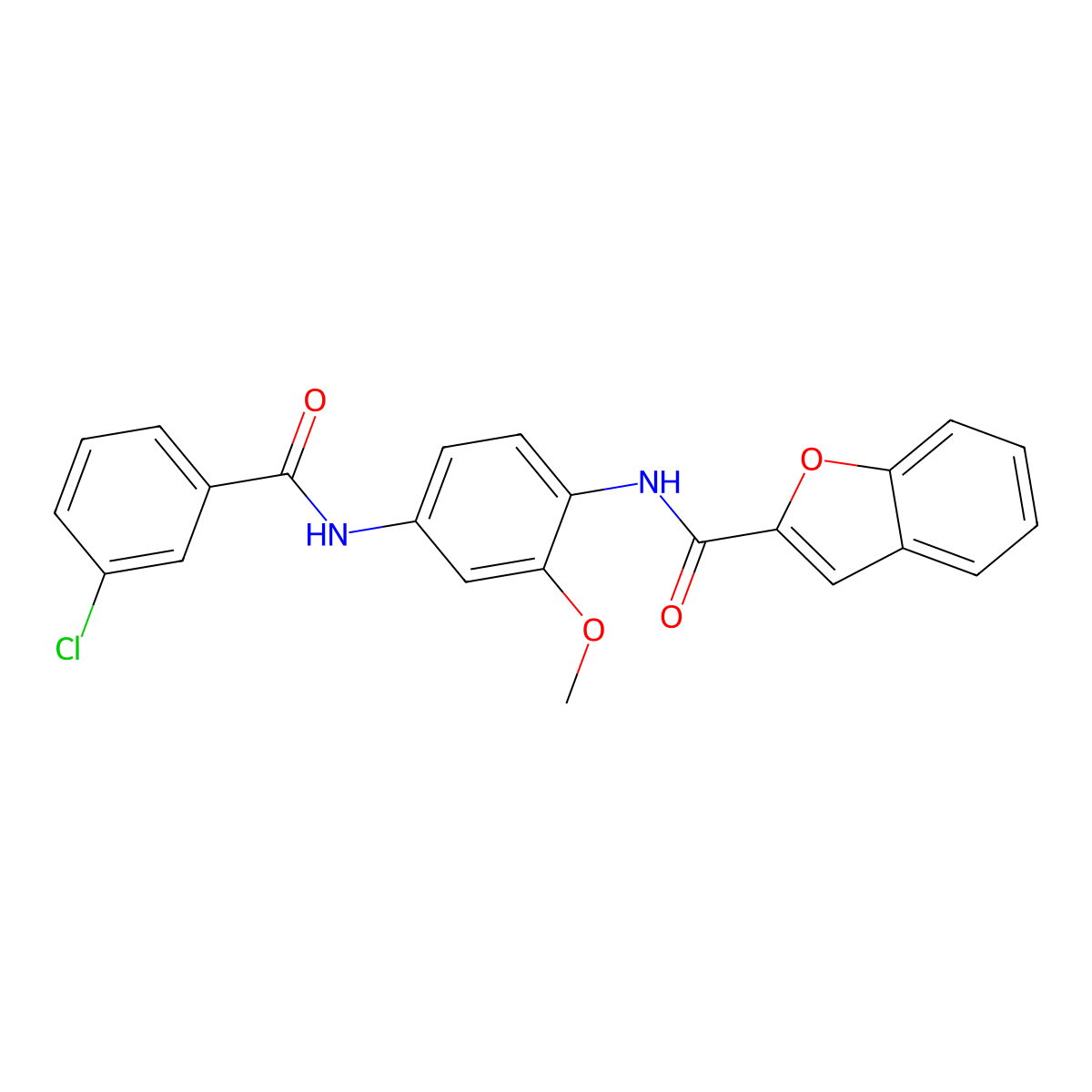 N-[4-[(3-chlorobenzoyl)amino]-2-methoxyphenyl]-1-benzofuran-2-carboxamide molecular structure, CAS 425418-98-0