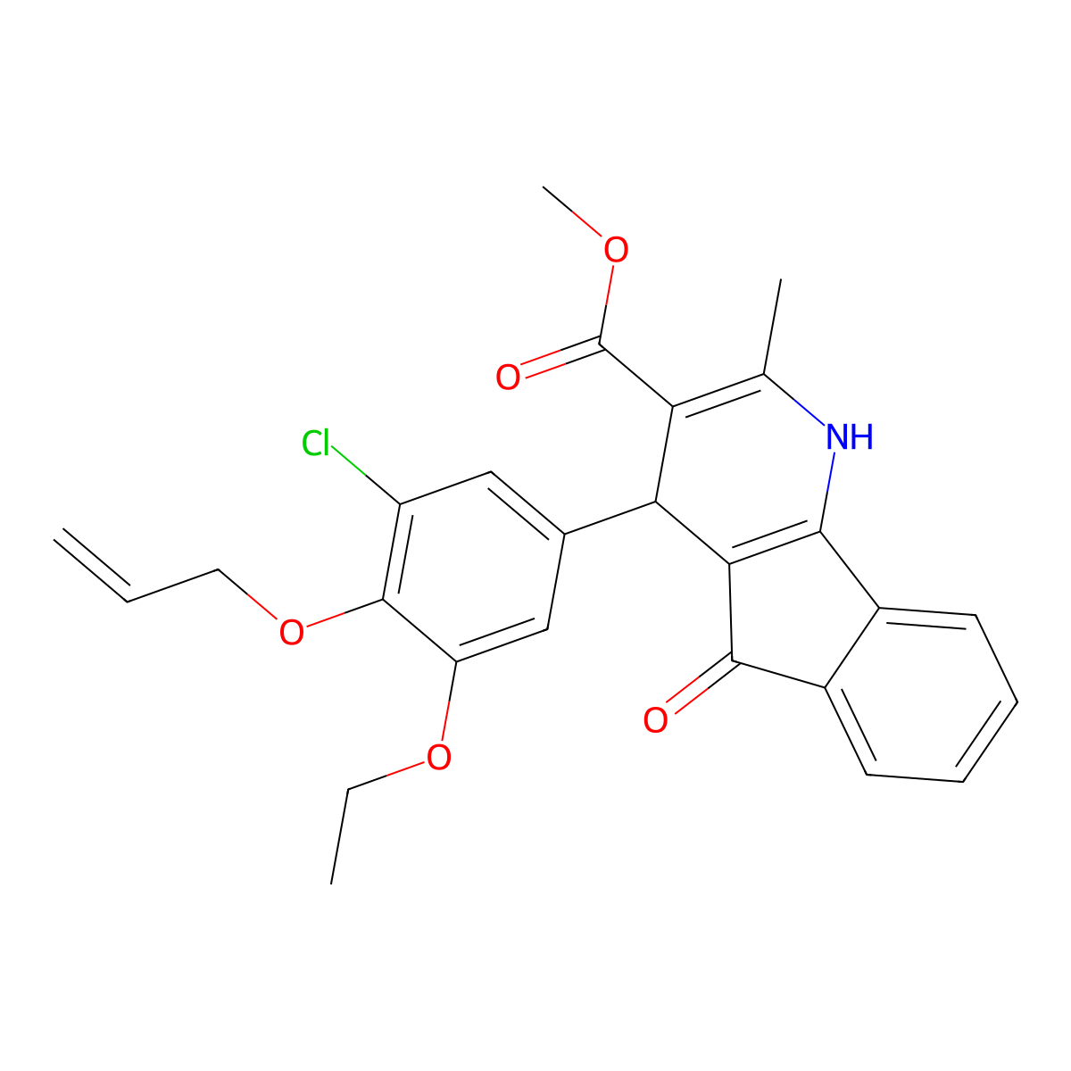 Methyl 4-(3-chloro-5-ethoxy-4-prop-2-enoxyphenyl)-2-methyl-5-oxo-1,4-dihydroindeno[1,2-b]pyridine-3-carboxylate molecular structure, CAS 425419-05-2