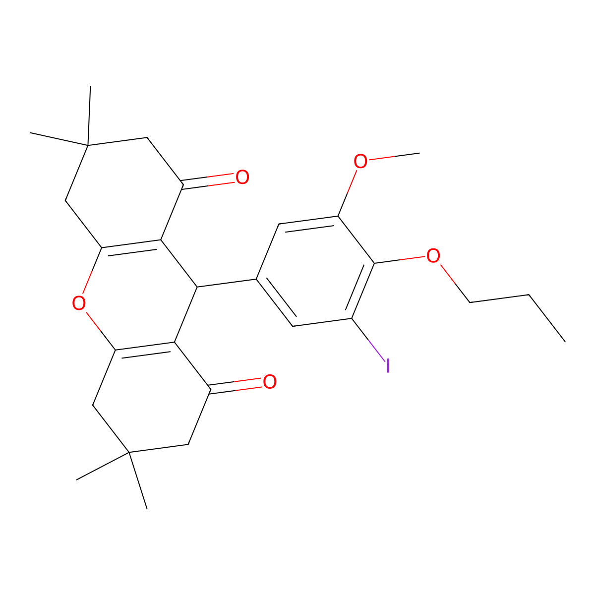 9-(3-iodo-5-methoxy-4-propoxyphenyl)-3,3,6,6-tetramethyl-4,5,7,9-tetrahydro-2H-xanthene-1,8-dione molecular structure, CAS 425419-31-4