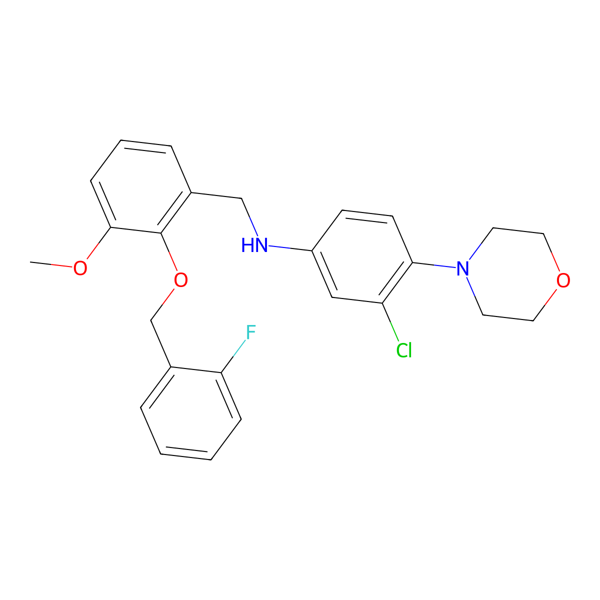 3-chloro-N-[[2-[(2-fluorophenyl)methoxy]-3-methoxyphenyl]methyl]-4-morpholin-4-ylaniline molecular structure, CAS 425419-67-6