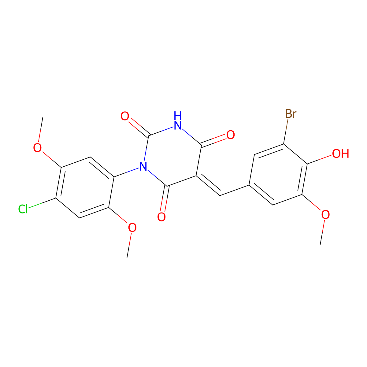 5-[(3-Bromo-4-hydroxy-5-methoxyphenyl)methylidene]-1-(4-chloro-2,5-dimethoxyphenyl)-1,3-diazinane-2,4,6-trione molecular structure, CAS 425419-94-9
