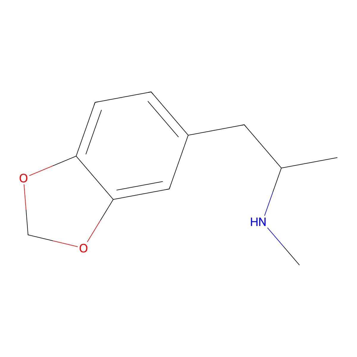 3,4-Methylenedioxymethamphetamine molecular structure, CAS 42542-10-9