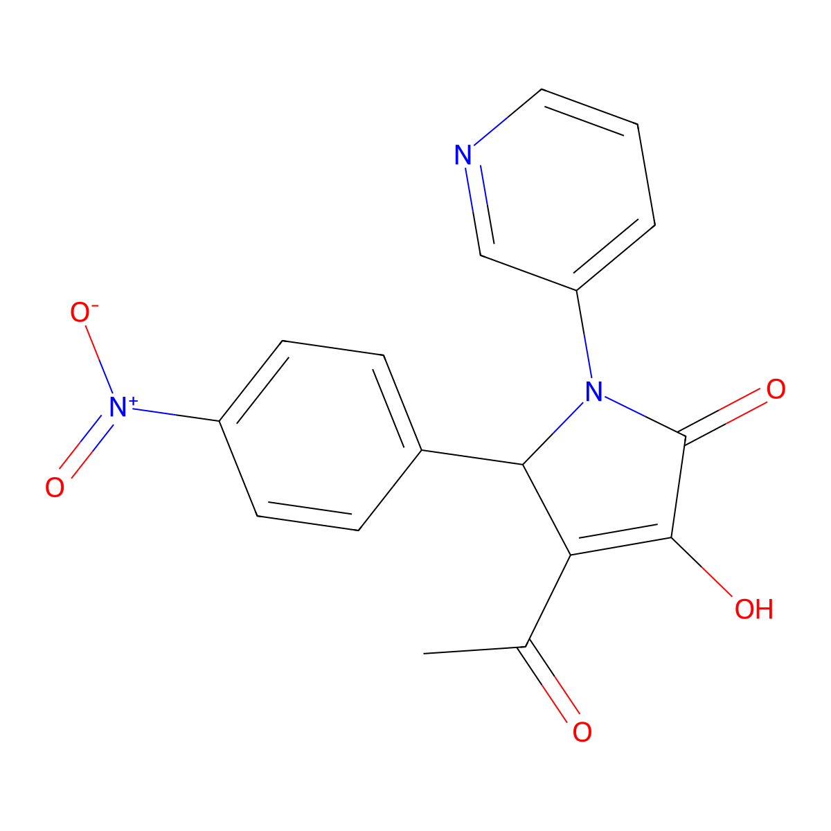 3-acetyl-4-hydroxy-2-(4-nitrophenyl)-1-pyridin-3-yl-2H-pyrrol-5-one molecular structure, CAS 425422-11-3