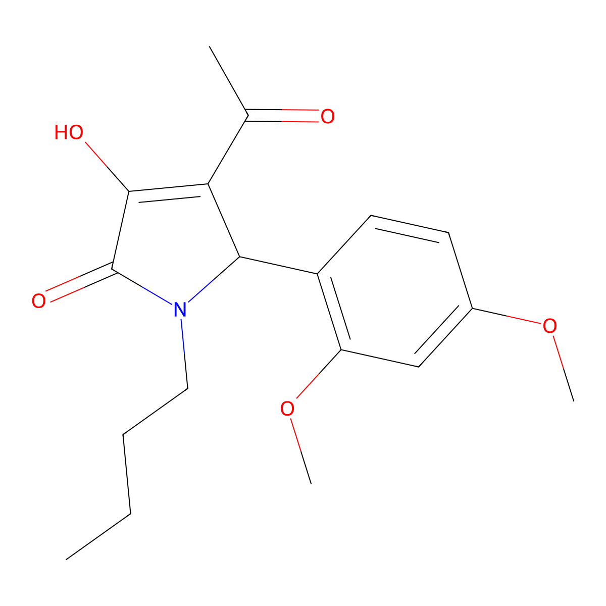 3-acetyl-1-butyl-2-(2,4-dimethoxyphenyl)-4-hydroxy-2H-pyrrol-5-one molecular structure, CAS 425422-42-0