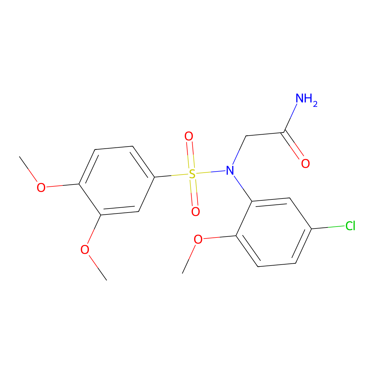 2-(5-chloro-N-(3,4-dimethoxyphenyl)sulfonyl-2-methoxyanilino)acetamide molecular structure, CAS 425422-70-4