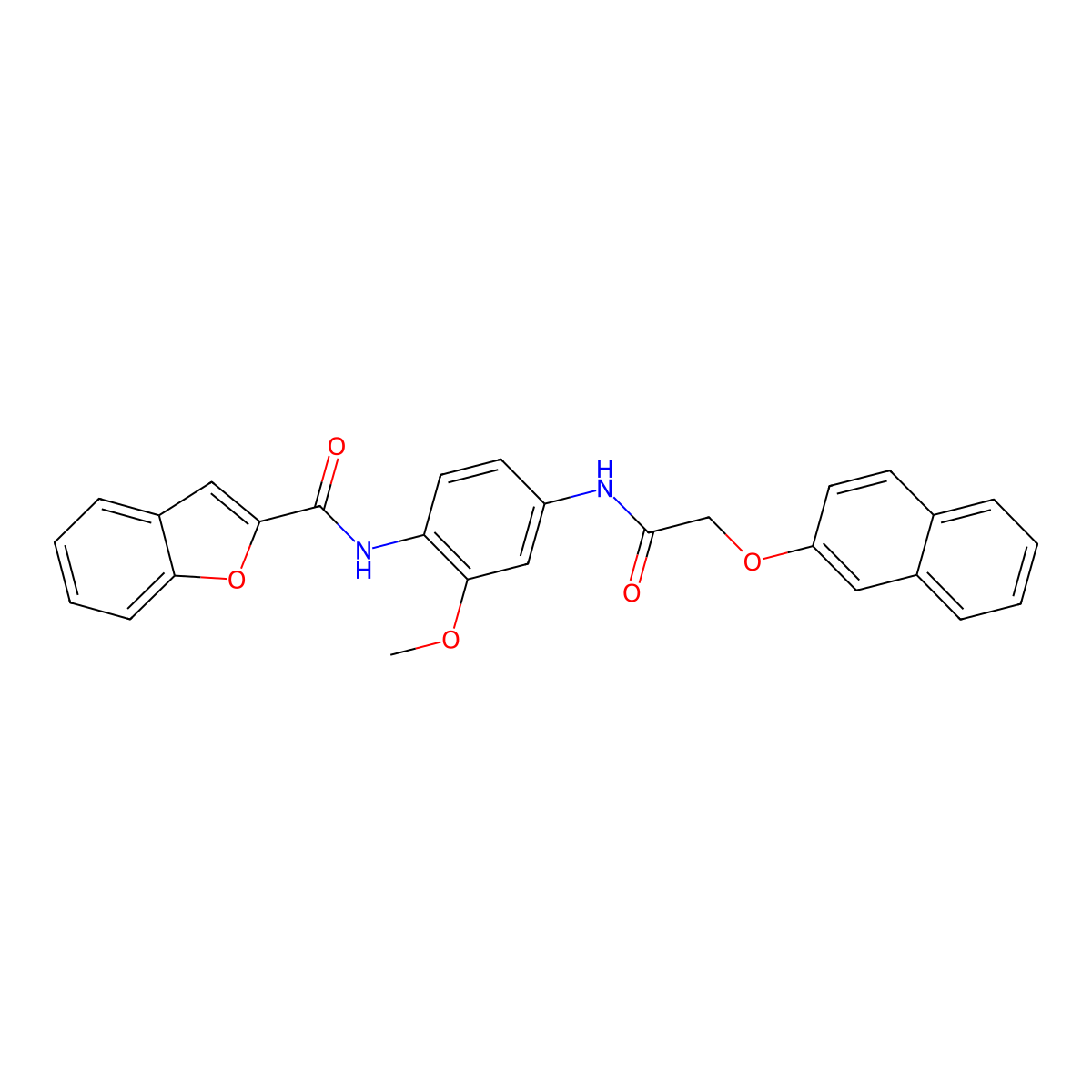 N-(2-(methyloxy)-4-{[(naphthalen-2-yloxy)acetyl]amino}phenyl)-1-benzofuran-2-carboxamide molecular structure, CAS 425422-76-0