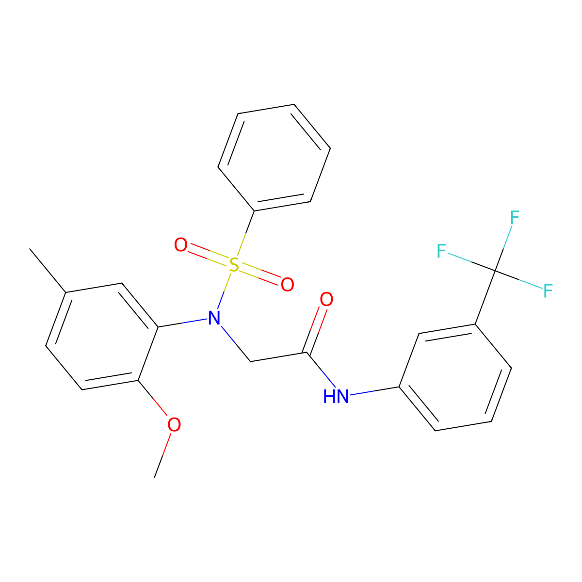 2-[N-(benzenesulfonyl)-2-methoxy-5-methylanilino]-N-[3-(trifluoromethyl)phenyl]acetamide molecular structure, CAS 425422-83-9