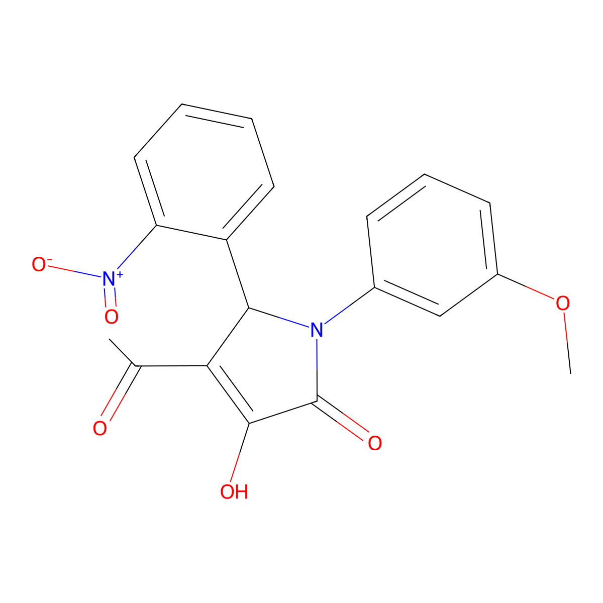 3-acetyl-4-hydroxy-1-(3-methoxyphenyl)-2-(2-nitrophenyl)-2H-pyrrol-5-one molecular structure, CAS 425422-97-5