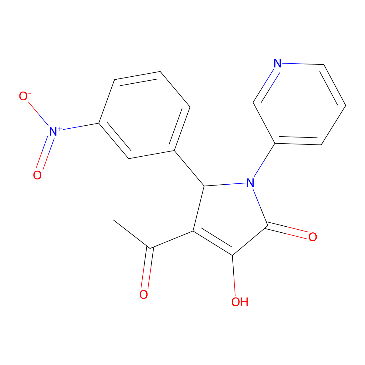 3-acetyl-4-hydroxy-2-(3-nitrophenyl)-1-pyridin-3-yl-2H-pyrrol-5-one molecular structure, CAS 425425-37-2