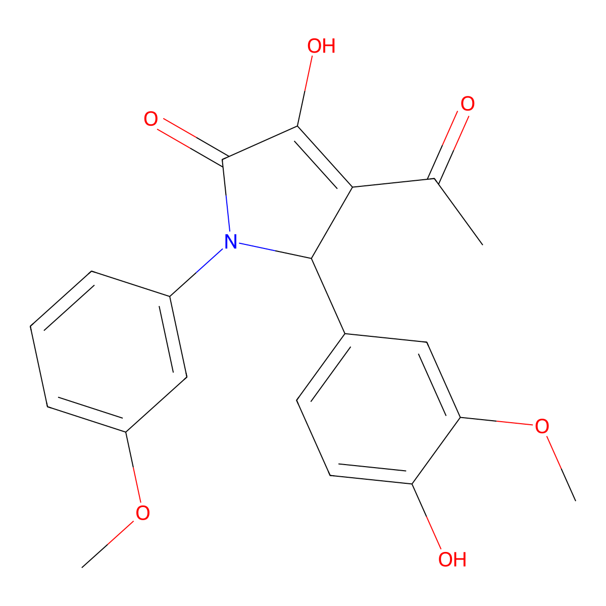 3-acetyl-4-hydroxy-2-(4-hydroxy-3-methoxyphenyl)-1-(3-methoxyphenyl)-2H-pyrrol-5-one molecular structure, CAS 425425-47-4