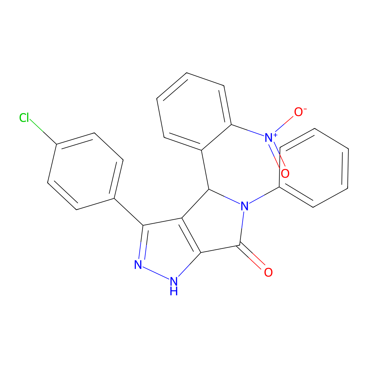 3-(4-Chlorophenyl)-4-(2-nitrophenyl)-5-phenyl-1,4-dihydropyrrolo[3,4-c]pyrazol-6-one molecular structure, CAS 425425-92-9