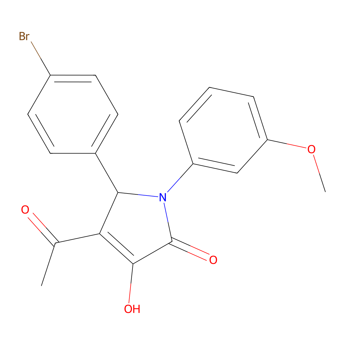 3-acetyl-2-(4-bromophenyl)-4-hydroxy-1-(3-methoxyphenyl)-2H-pyrrol-5-one molecular structure, CAS 425425-98-5