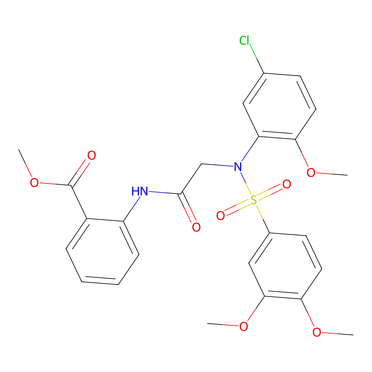 methyl 2-({N-(5-chloro-2-methoxyphenyl)-N-[(3,4-dimethoxyphenyl)sulfonyl]glycyl}amino)benzoate molecular structure, CAS 425427-47-0