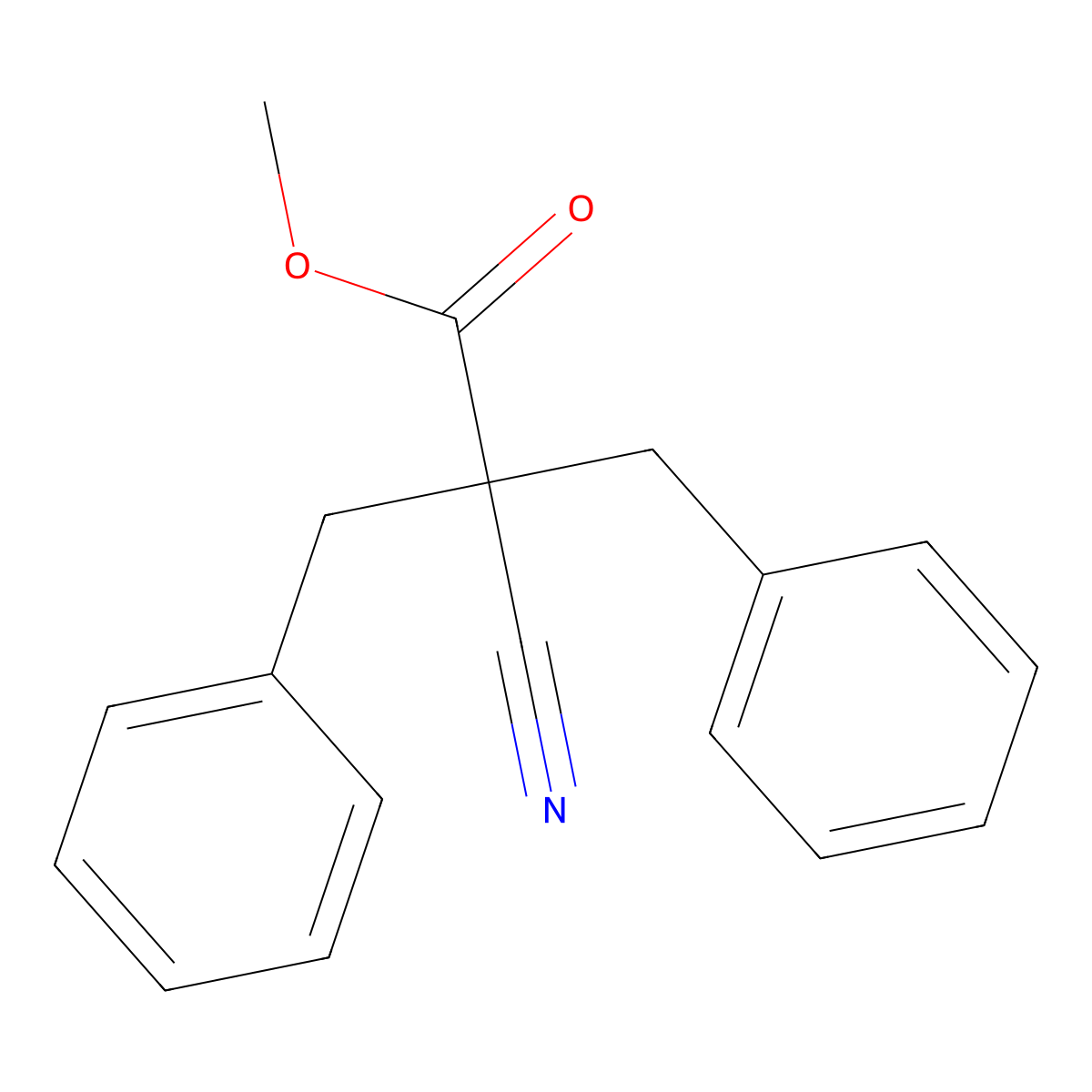 Methyl 2-benzyl-2-cyano-3-phenylpropanoate molecular structure, CAS 42550-72-1