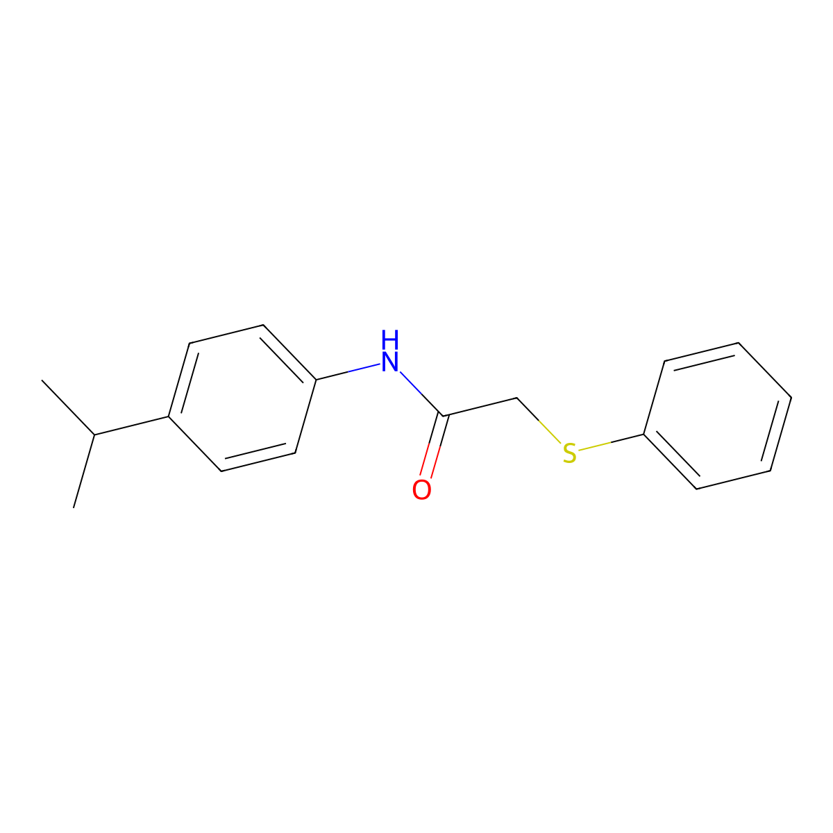 2-phenylsulfanyl-N-(4-propan-2-ylphenyl)acetamide molecular structure, CAS 425606-06-0