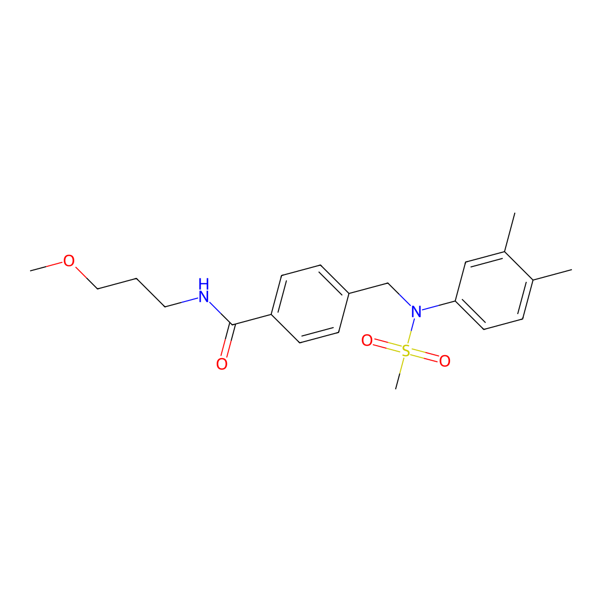 4-[(3,4-dimethyl-N-methylsulfonylanilino)methyl]-N-(3-methoxypropyl)benzamide molecular structure, CAS 425606-08-2