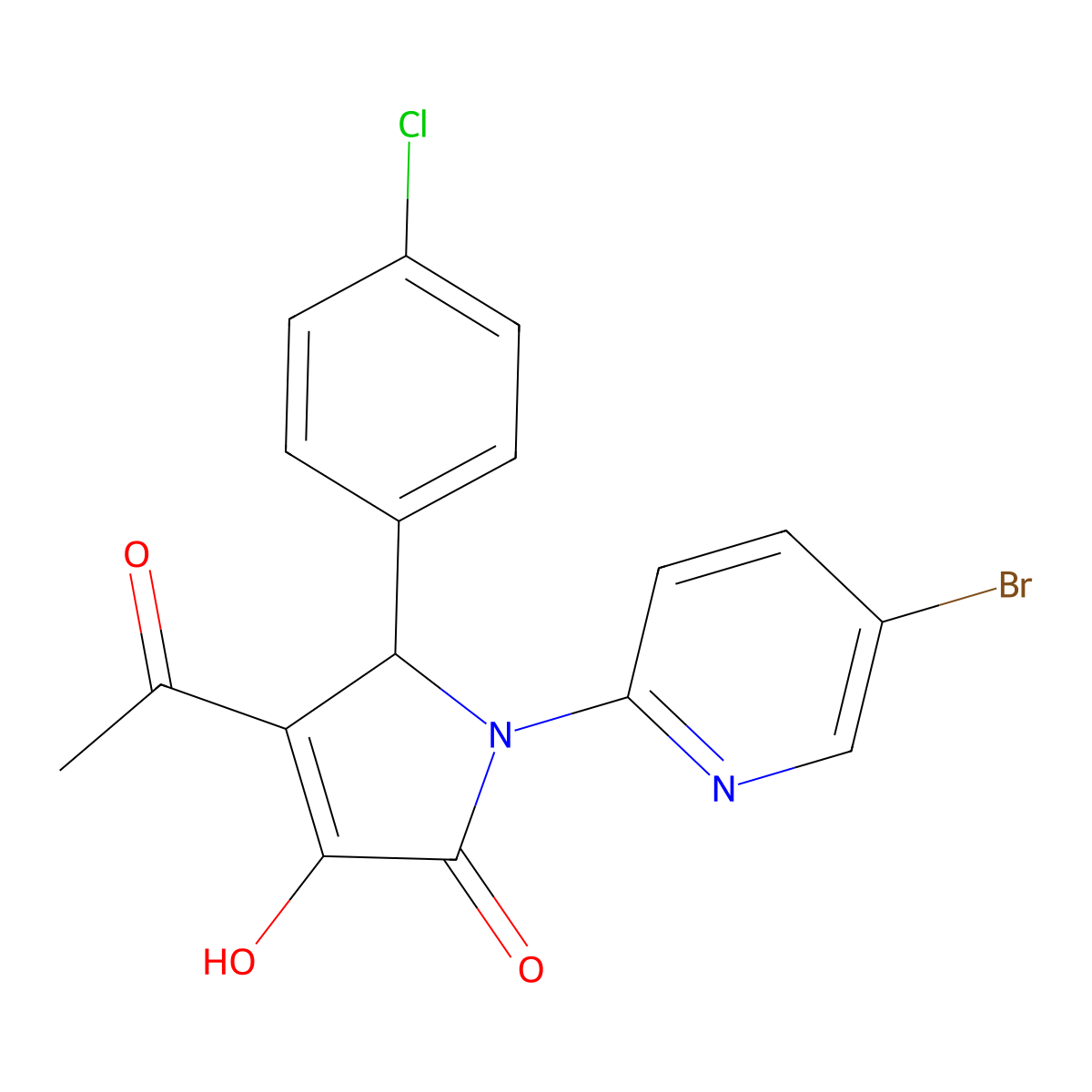 3-acetyl-1-(5-bromopyridin-2-yl)-2-(4-chlorophenyl)-4-hydroxy-2H-pyrrol-5-one molecular structure, CAS 425607-44-9