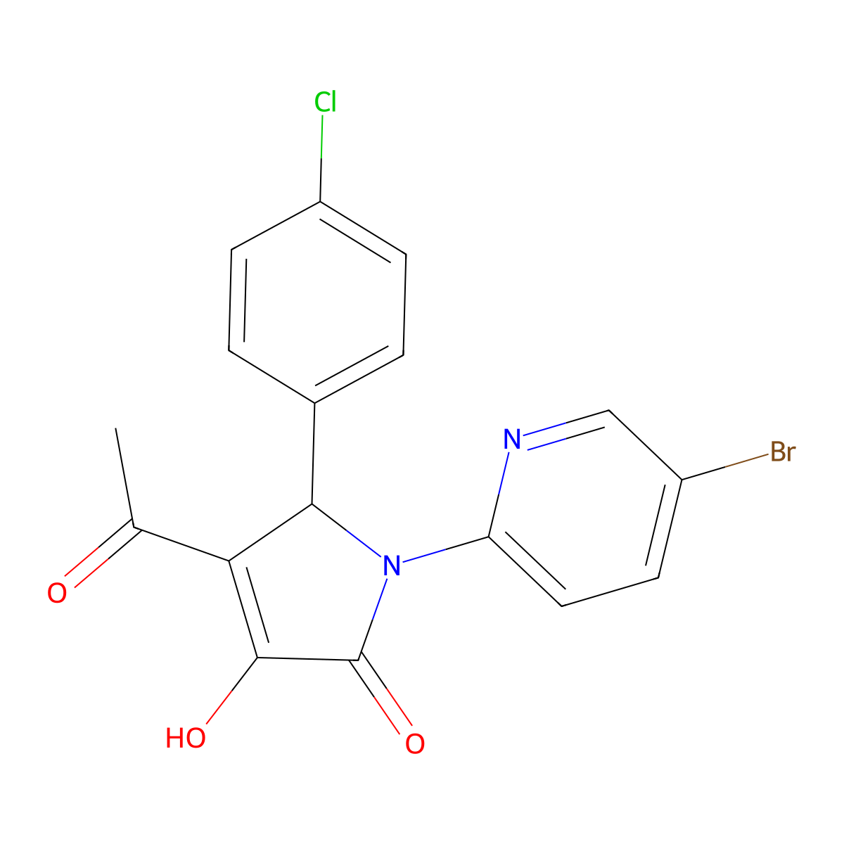 3-acetyl-1-(5-bromopyridin-2-yl)-2-(4-chlorophenyl)-4-hydroxy-2H-pyrrol-5-one molecular structure, CAS 425607-44-9