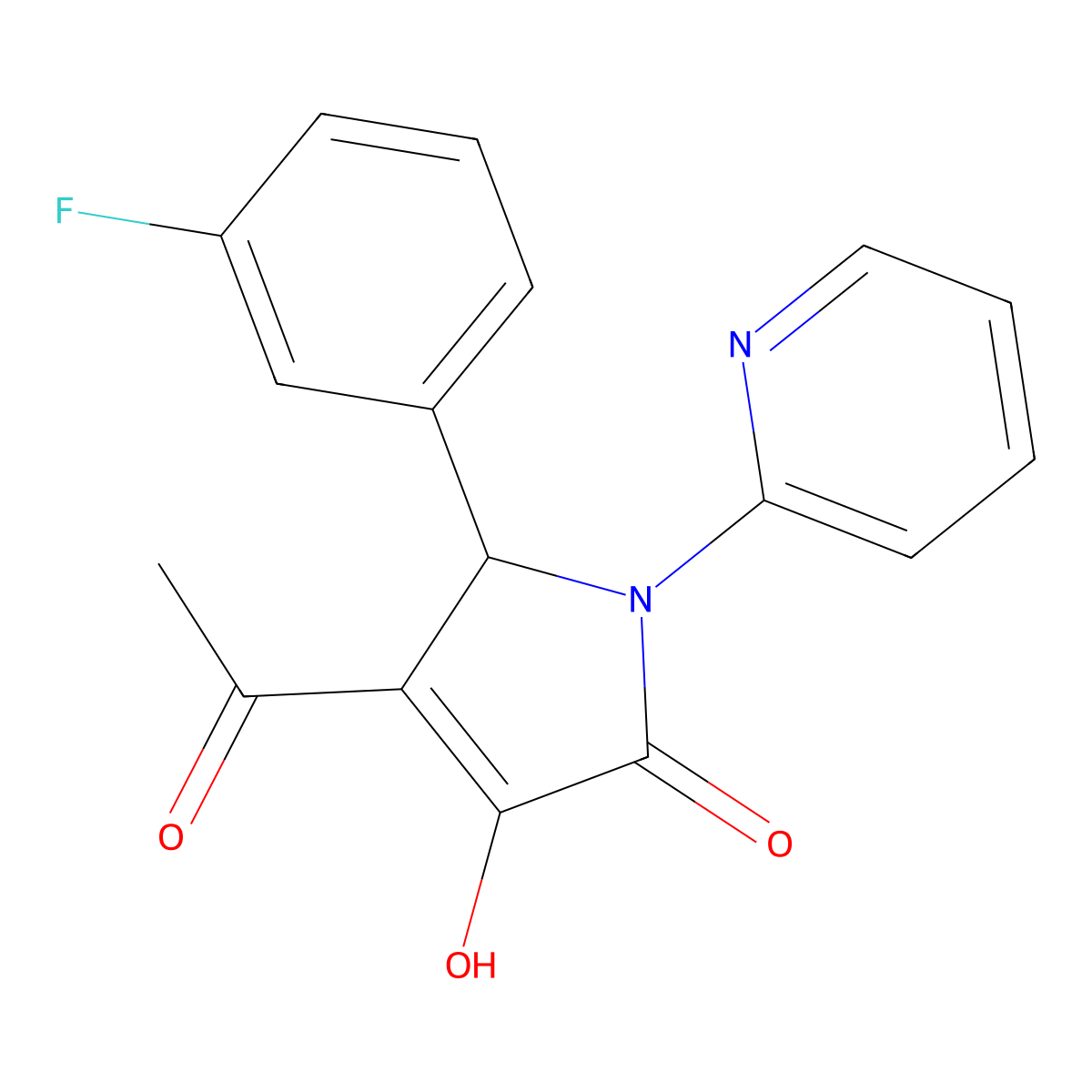 3-acetyl-2-(3-fluorophenyl)-4-hydroxy-1-pyridin-2-yl-2H-pyrrol-5-one molecular structure, CAS 425607-46-1