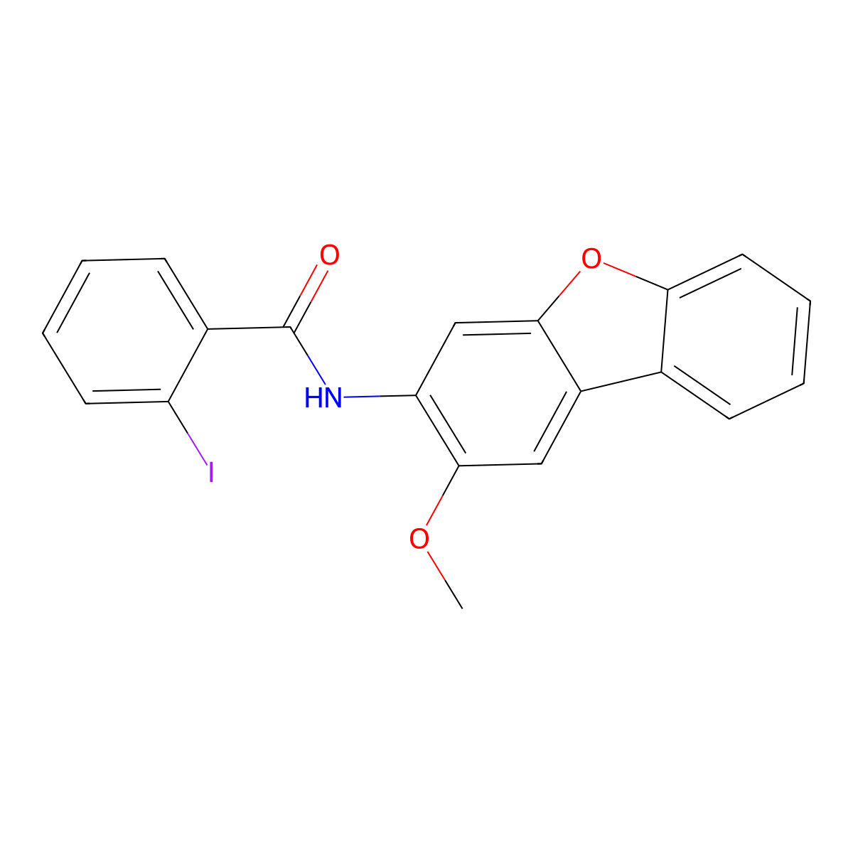 2-iodo-N-(2-methoxydibenzofuran-3-yl)benzamide molecular structure, CAS 425607-67-6