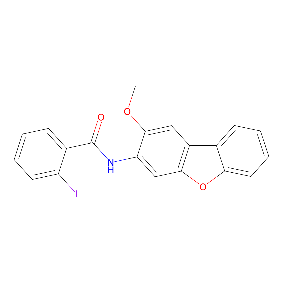2-iodo-N-(2-methoxydibenzofuran-3-yl)benzamide molecular structure, CAS 425607-67-6