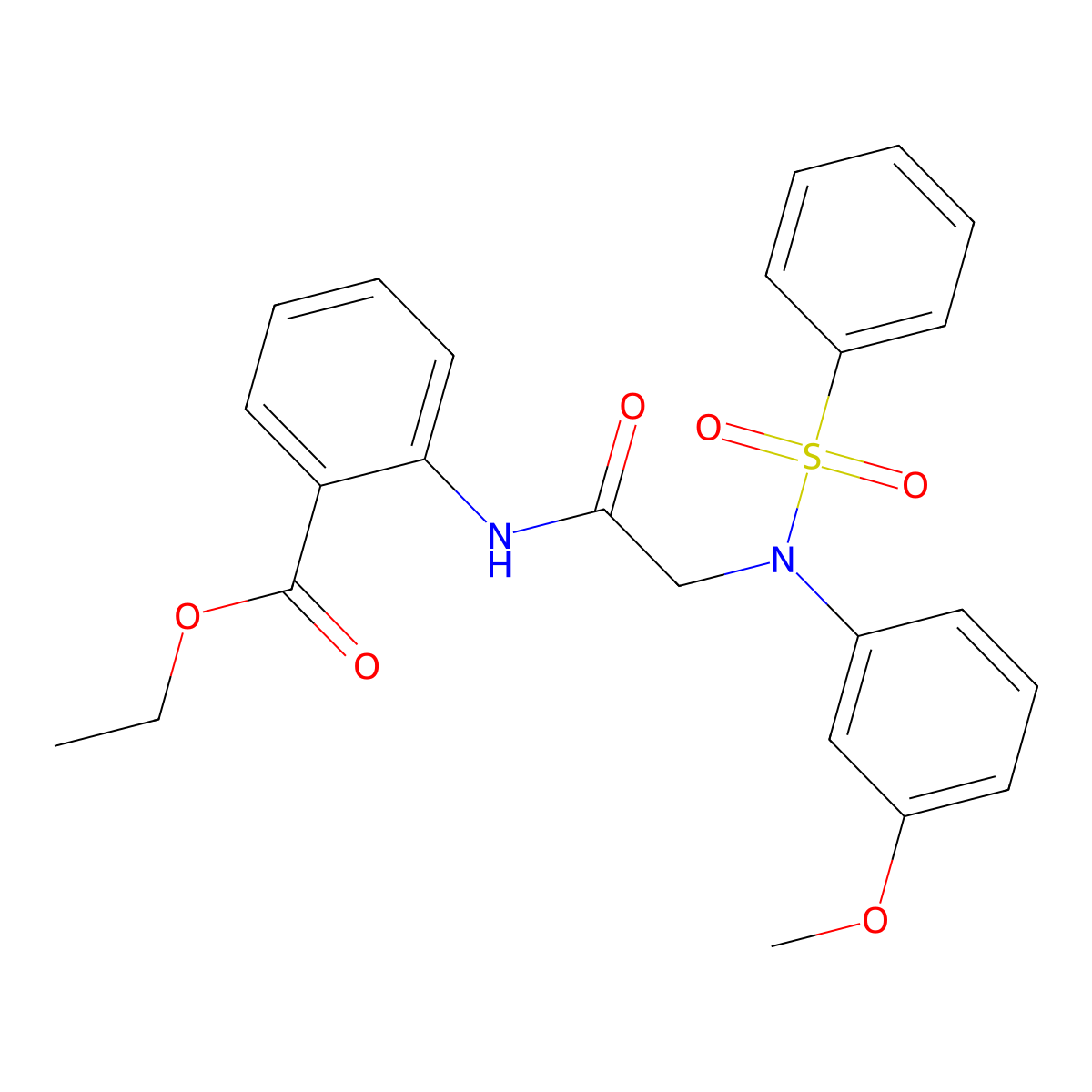 Ethyl 2-({[3-methoxy(phenylsulfonyl)anilino]acetyl}amino)benzoate molecular structure, CAS 425607-87-0