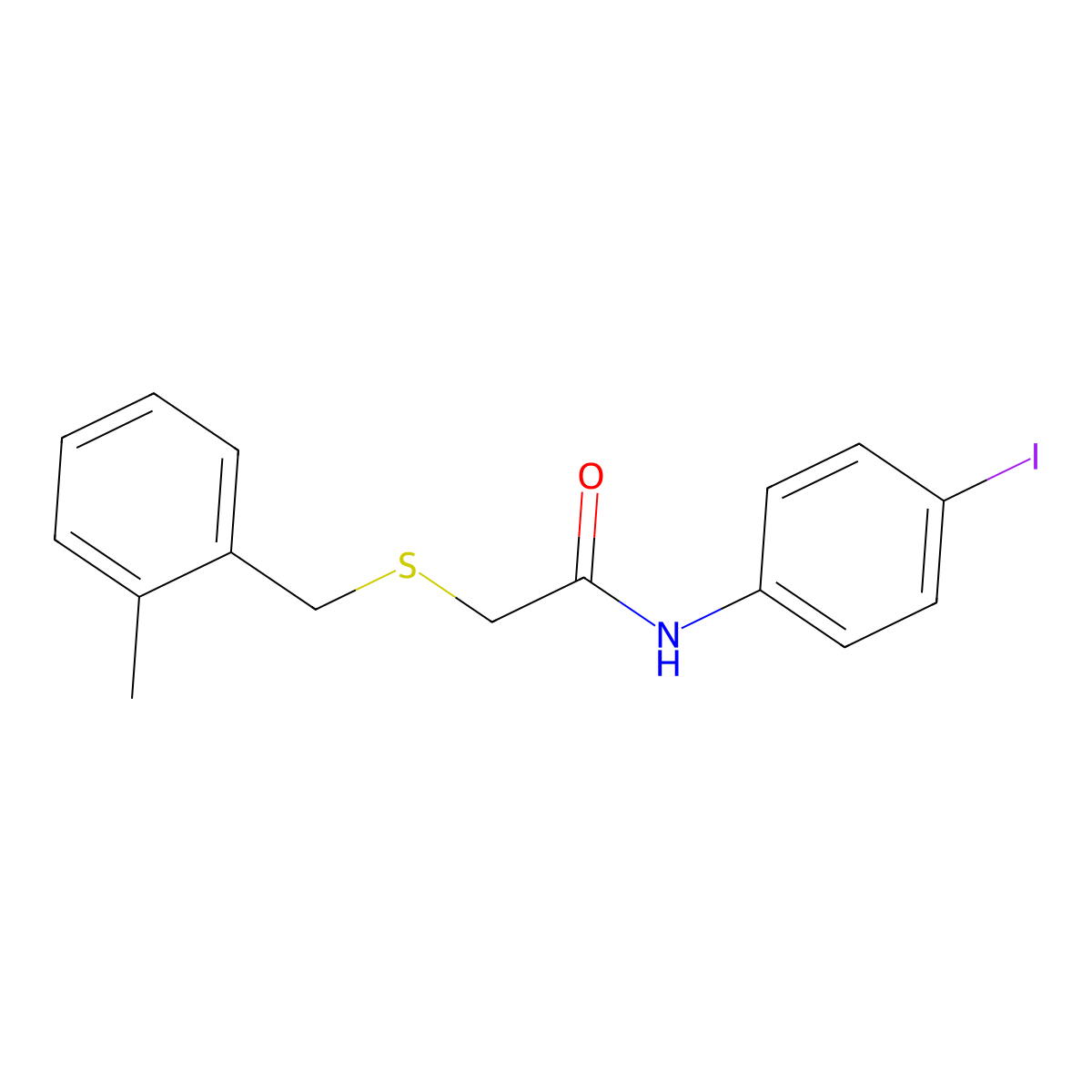 N-(4-iodophenyl)-2-[(2-methylbenzyl)sulfanyl]acetamide molecular structure, CAS 425607-89-2