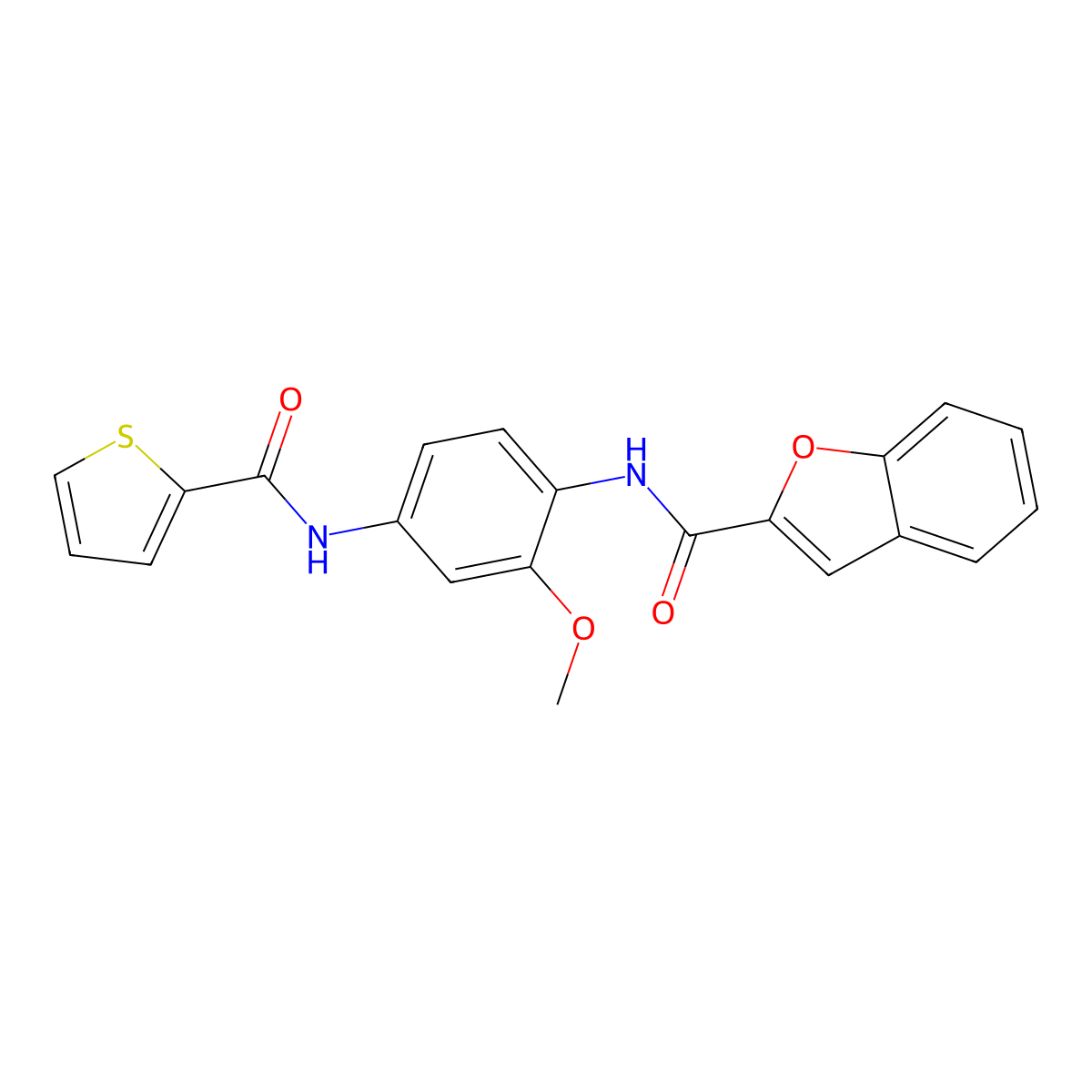 N-[2-methoxy-4-(thiophene-2-carbonylamino)phenyl]-1-benzofuran-2-carboxamide molecular structure, CAS 425608-01-1
