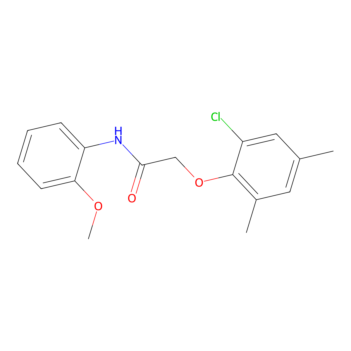 2-(2-chloro-4,6-dimethylphenoxy)-N-(2-methoxyphenyl)acetamide molecular structure, CAS 425608-10-2