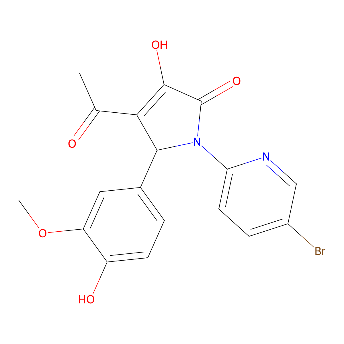 3-acetyl-1-(5-bromopyridin-2-yl)-4-hydroxy-2-(4-hydroxy-3-methoxyphenyl)-2H-pyrrol-5-one molecular structure, CAS 425608-13-5