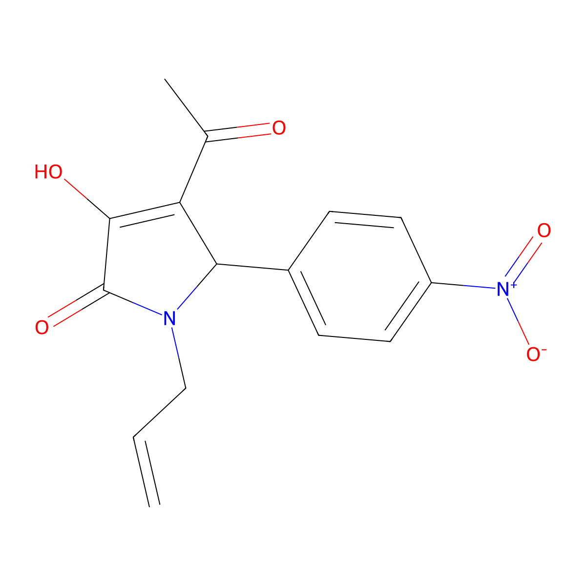 3-acetyl-4-hydroxy-2-(4-nitrophenyl)-1-prop-2-enyl-2H-pyrrol-5-one molecular structure, CAS 425608-28-2