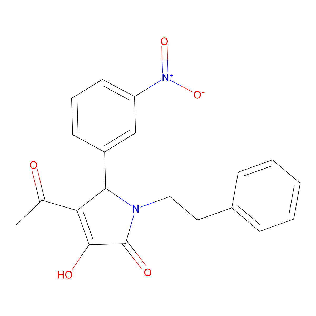 4-acetyl-3-hydroxy-5-(3-nitrophenyl)-1-(2-phenylethyl)-1,5-dihydro-2H-pyrrol-2-one molecular structure, CAS 425608-50-0