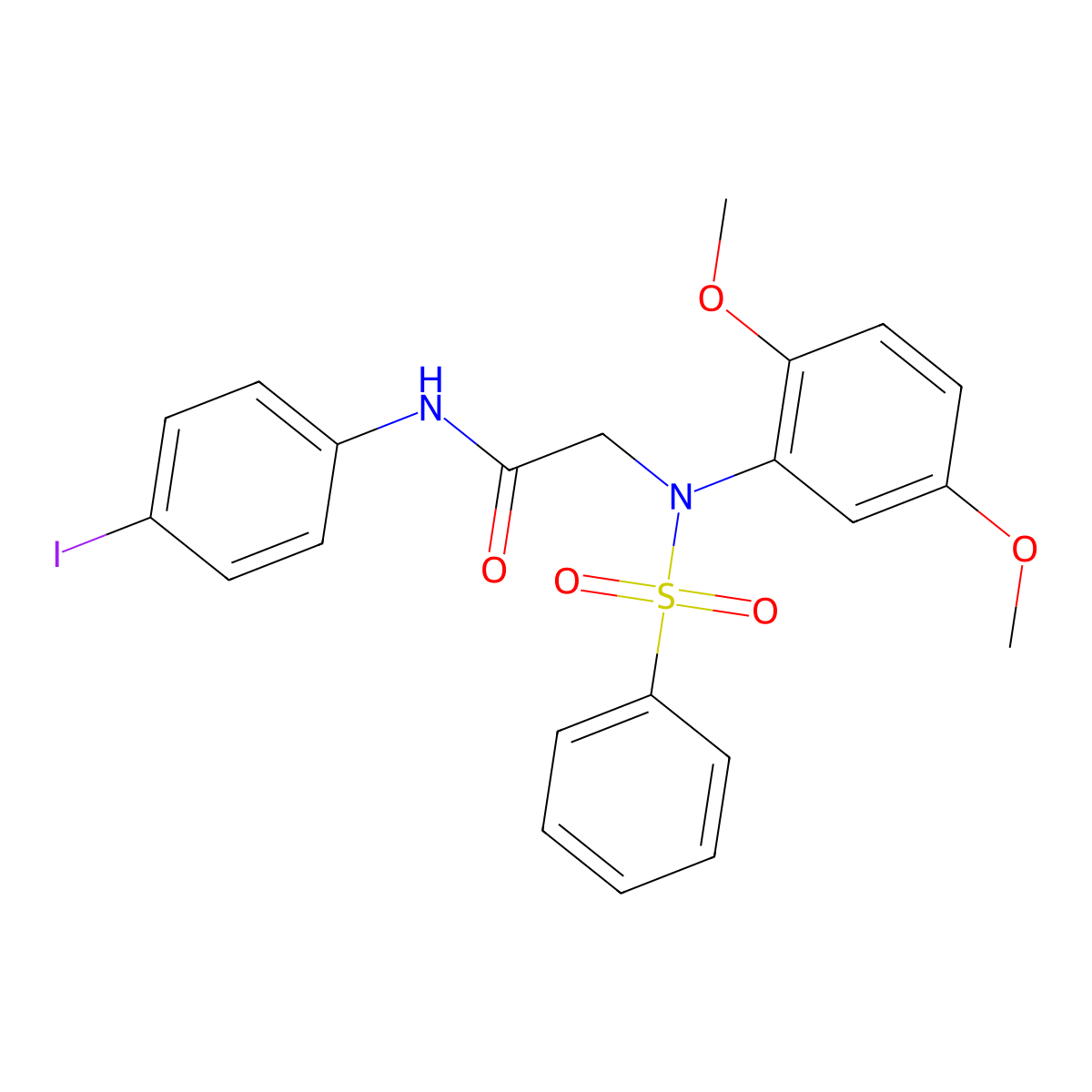2-[N-(benzenesulfonyl)-2,5-dimethoxyanilino]-N-(4-iodophenyl)acetamide molecular structure, CAS 425608-79-3