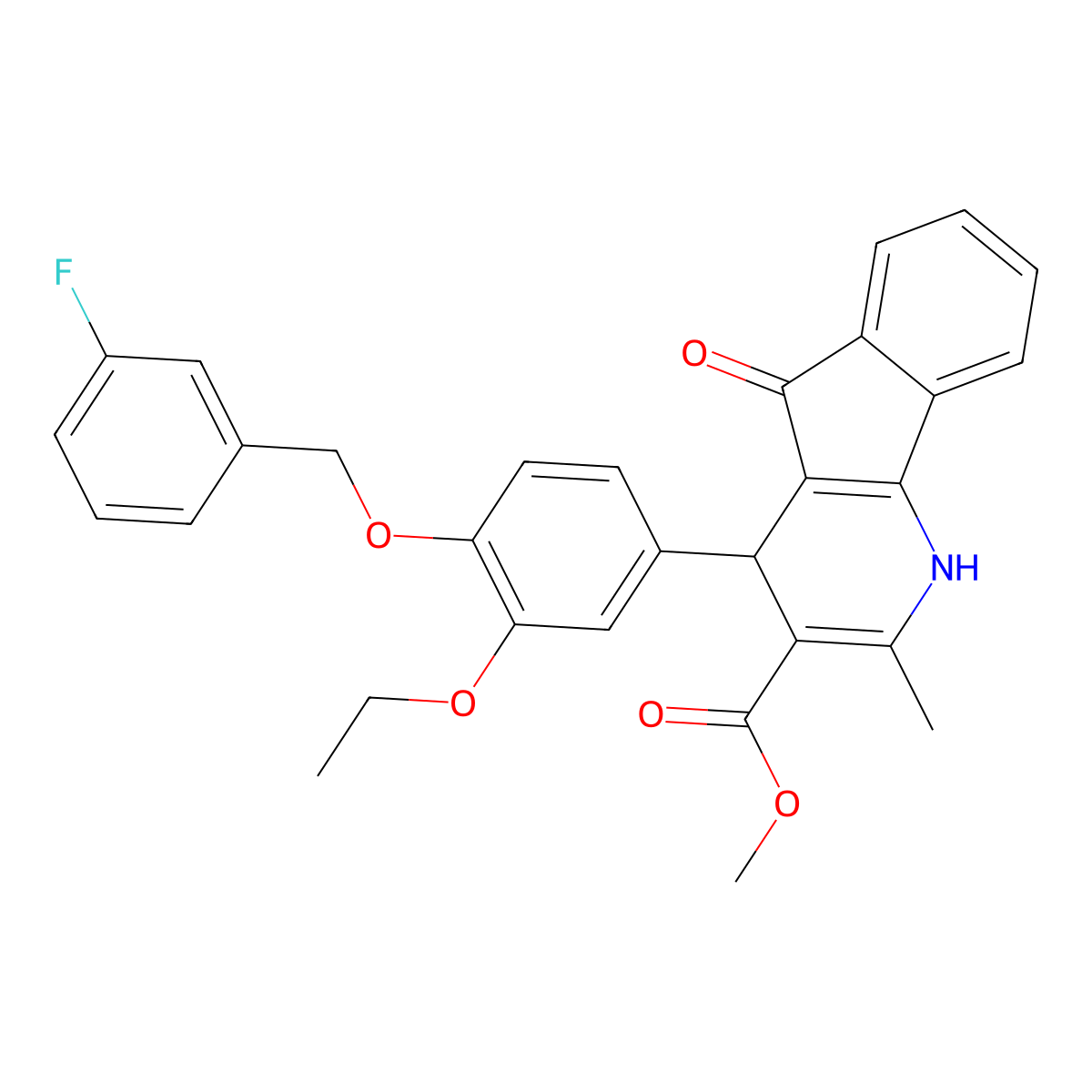 Methyl 4-[3-ethoxy-4-[(3-fluorophenyl)methoxy]phenyl]-2-methyl-5-oxo-1,4-dihydroindeno[1,2-b]pyridine-3-carboxylate molecular structure, CAS 425608-99-7