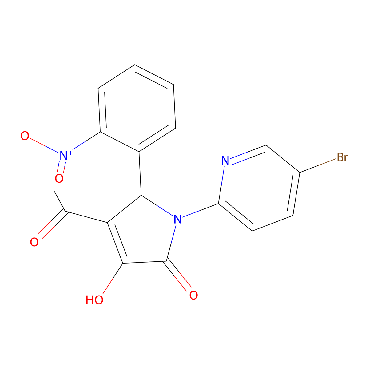 3-acetyl-1-(5-bromopyridin-2-yl)-4-hydroxy-2-(2-nitrophenyl)-2H-pyrrol-5-one molecular structure, CAS 425610-12-4