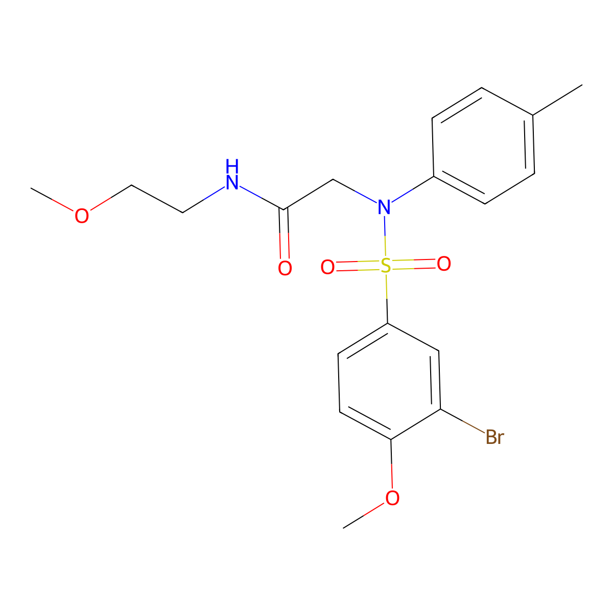 2-(N-(3-bromo-4-methoxyphenyl)sulfonyl-4-methylanilino)-N-(2-methoxyethyl)acetamide molecular structure, CAS 425611-21-8