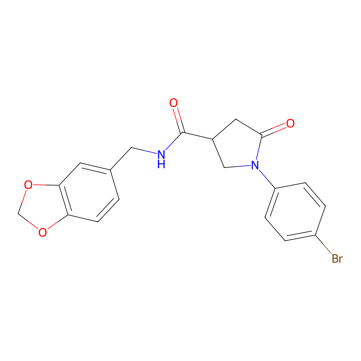 N-(1,3-benzodioxol-5-ylmethyl)-1-(4-bromophenyl)-5-oxopyrrolidine-3-carboxamide molecular structure, CAS 425611-58-1