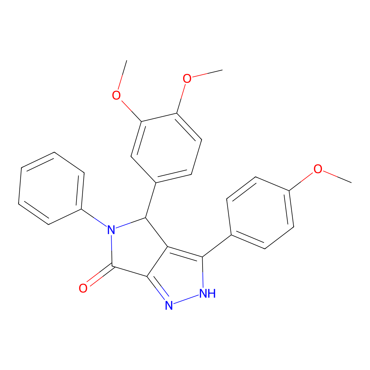 4-(3,4-Dimethoxyphenyl)-3-(4-methoxyphenyl)-5-phenyl-1,4-dihydropyrrolo[3,4-c]pyrazol-6-one molecular structure, CAS 425612-15-3