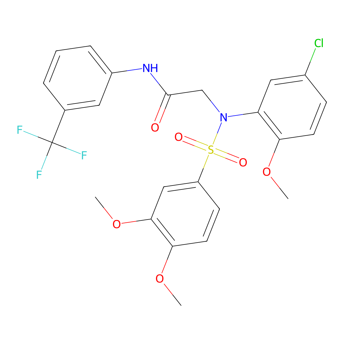 2-(5-chloro-N-(3,4-dimethoxyphenyl)sulfonyl-2-methoxyanilino)-N-[3-(trifluoromethyl)phenyl]acetamide molecular structure, CAS 425612-26-6
