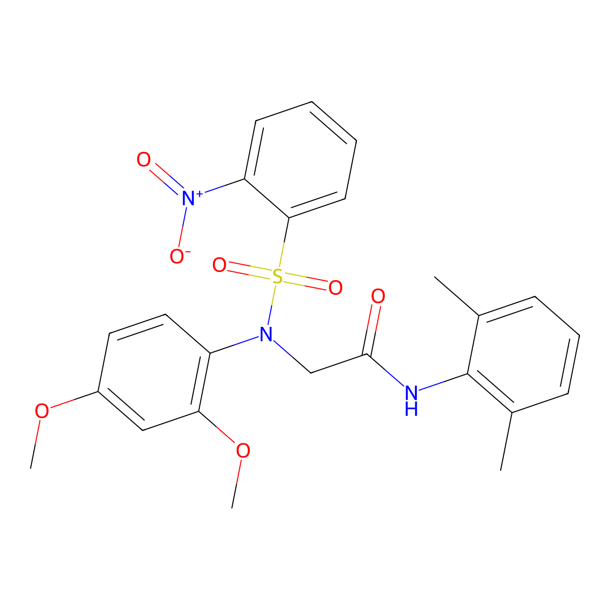2-(2,4-dimethoxy-N-(2-nitrophenyl)sulfonylanilino)-N-(2,6-dimethylphenyl)acetamide molecular structure, CAS 425612-57-3