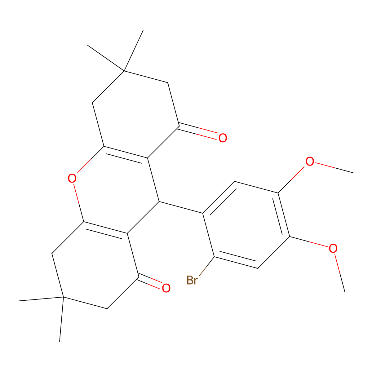 9-(2-bromo-4,5-dimethoxyphenyl)-3,3,6,6-tetramethyl-4,5,7,9-tetrahydro-2H-xanthene-1,8-dione molecular structure, CAS 425612-74-4