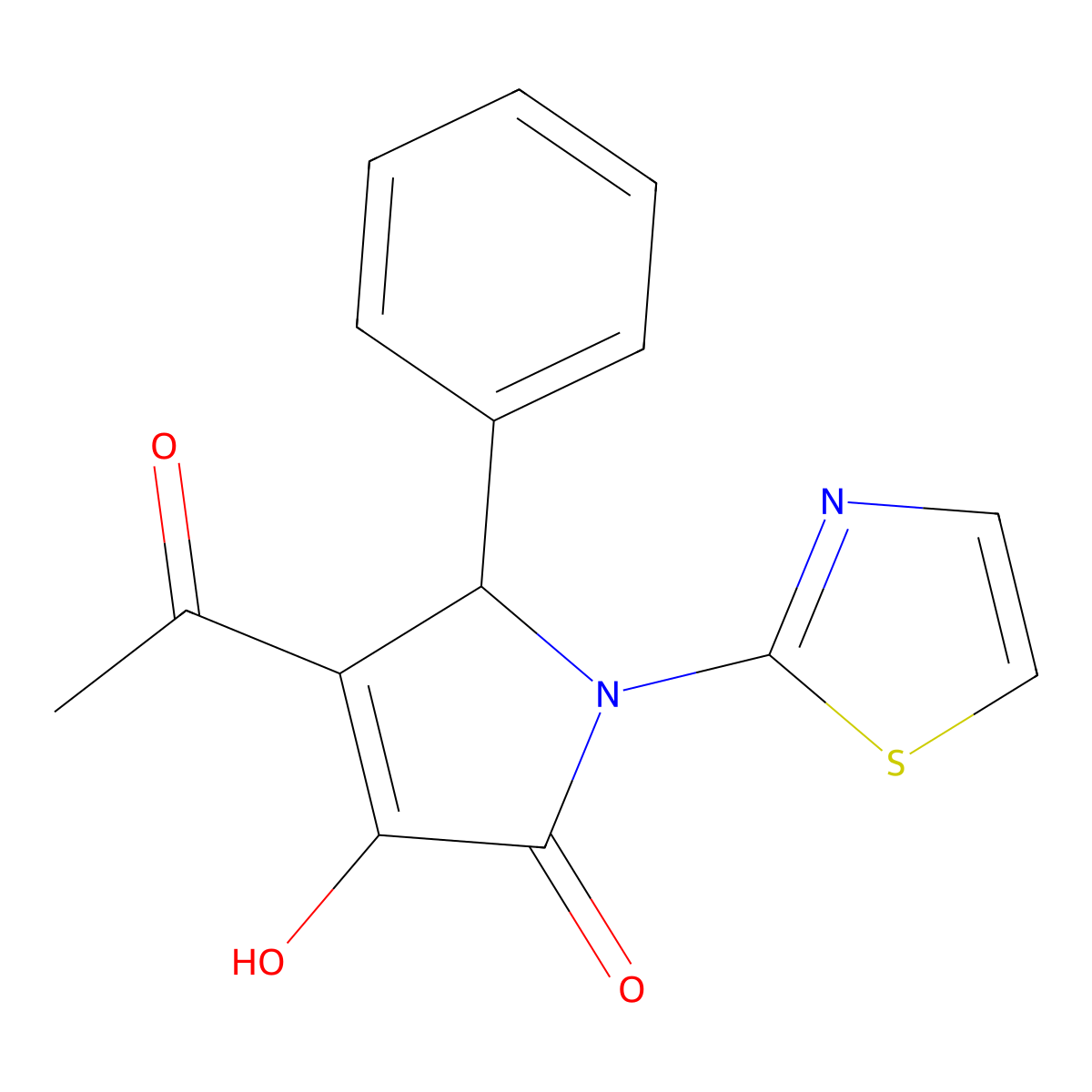 4-acetyl-3-hydroxy-5-phenyl-1-(1,3-thiazol-2-yl)-1,5-dihydro-2H-pyrrol-2-one molecular structure, CAS 425613-82-7