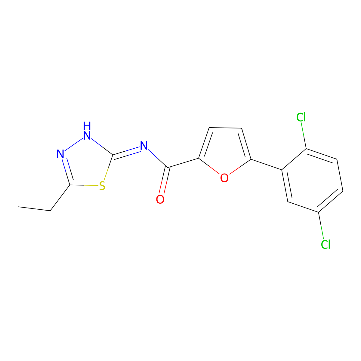 5-(2,5-dichlorophenyl)-N-(5-ethyl-1,3,4-thiadiazol-2-yl)furan-2-carboxamide molecular structure, CAS 425614-06-8