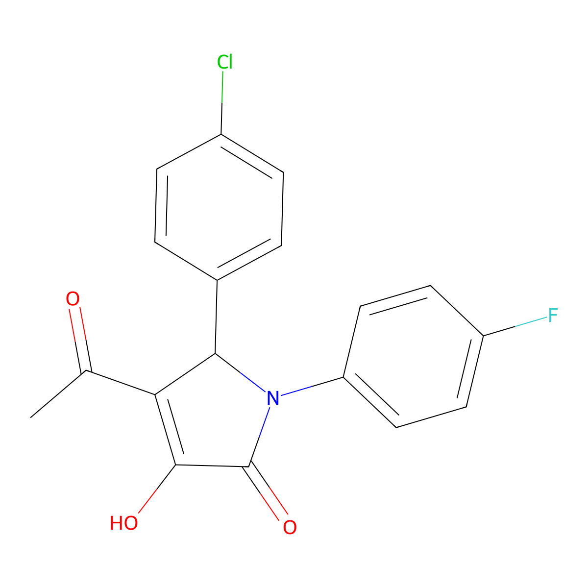 3-acetyl-2-(4-chlorophenyl)-1-(4-fluorophenyl)-4-hydroxy-2H-pyrrol-5-one molecular structure, CAS 425614-34-2