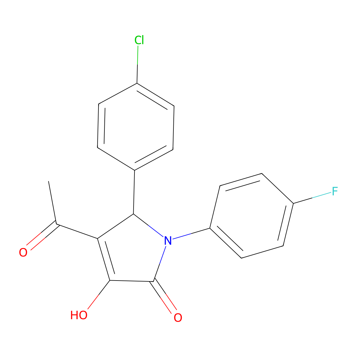 3-acetyl-2-(4-chlorophenyl)-1-(4-fluorophenyl)-4-hydroxy-2H-pyrrol-5-one molecular structure, CAS 425614-34-2